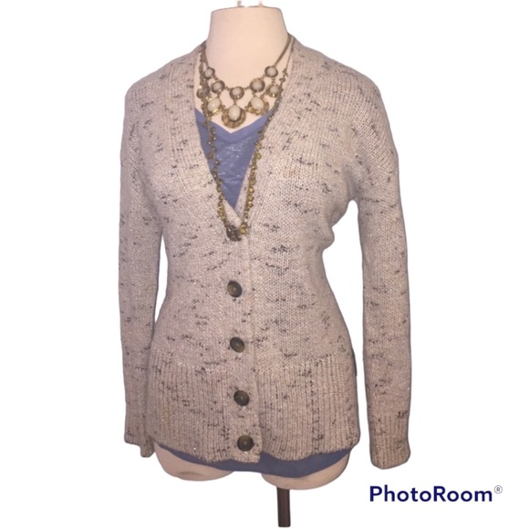 LANE BRYANT GRAY CREAM FAUX FUR BUTTON FRONT SWEATER - Picture 4 of 9